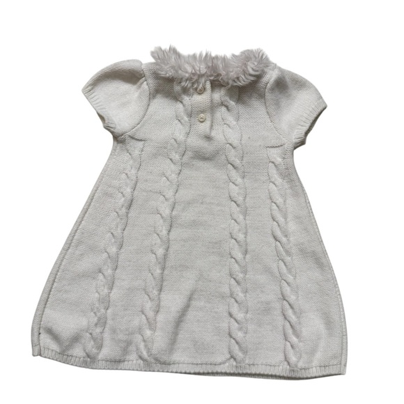 Gymboree white Cable Knit Dress Short Sleeve Faux Fur Collar Baby Girl 6-12M - Picture 3 of 4